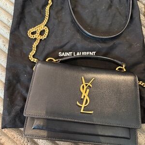 Saint Laurent Sunset Mini Crossbody Bag with Gold Chain